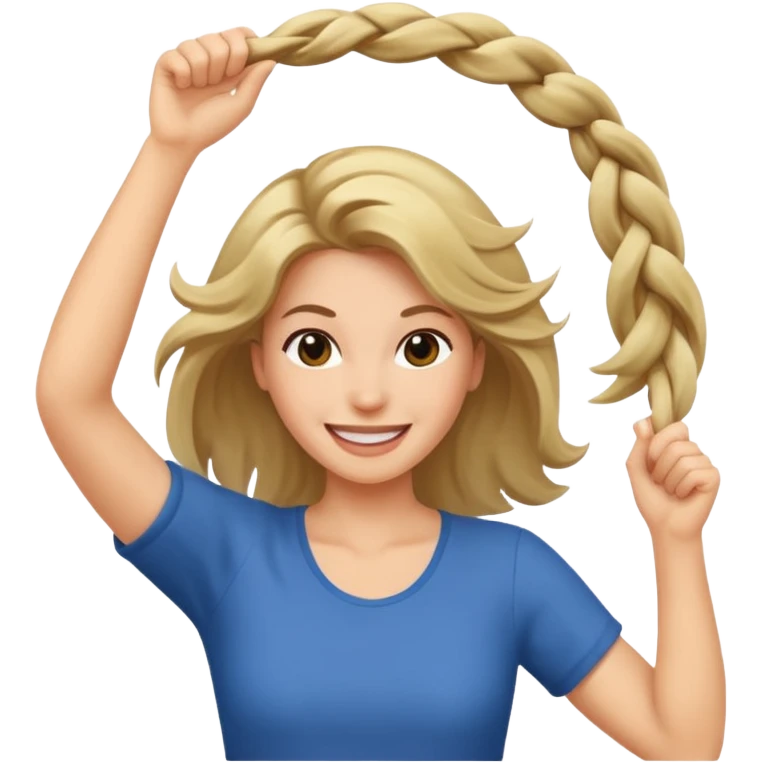 A caucasian woman swinging her hair to the right while smiling emoji