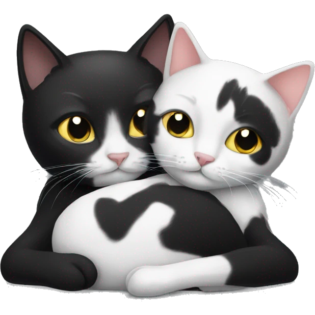 Black cat cuddling with a black and white cat emoji