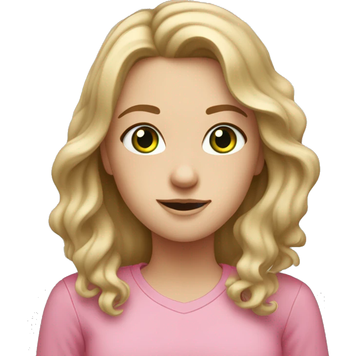 white girl with dirty blonde hair wavy, green eyes, freckles, with a pink shirt on emoji