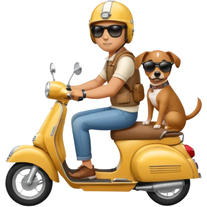 man and his pet dog riding a vespa emoji