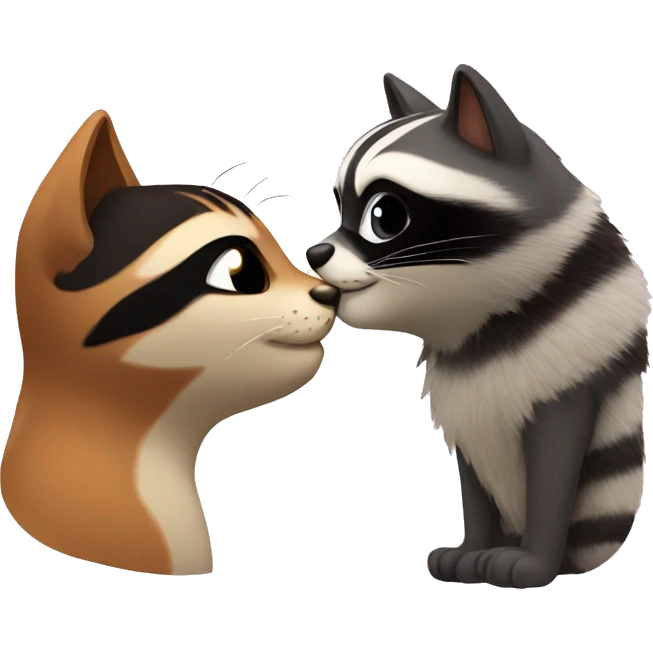 Generates a cat and raccoon kissing  emoji