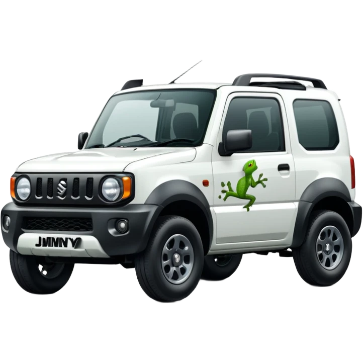 white suzuki jimny with gecko motifs emoji