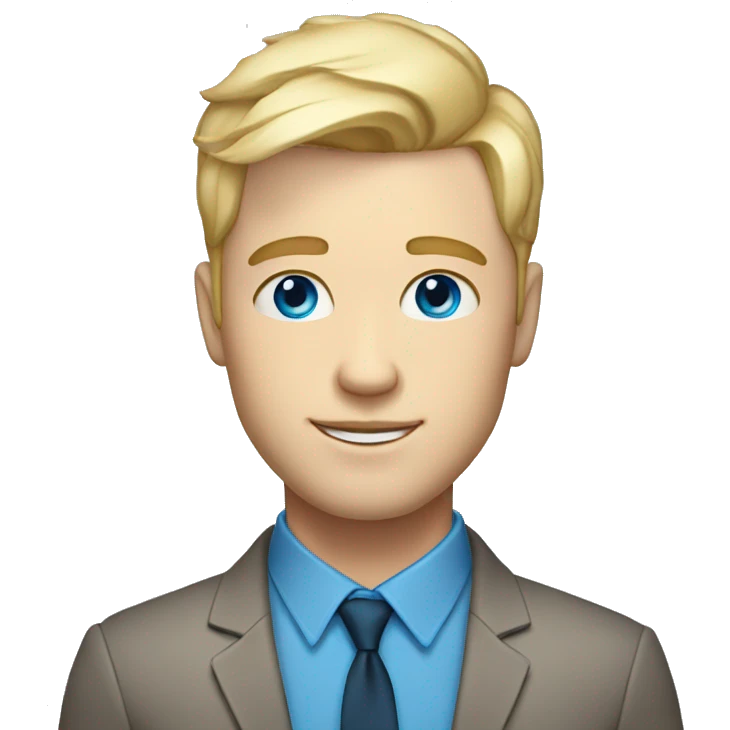white man with clear skin with fringe up blonde hair style blue eyes and  emoji