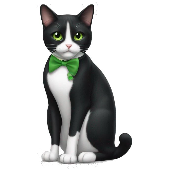Tuxedo cat with green eyes eating a trest stick emoji