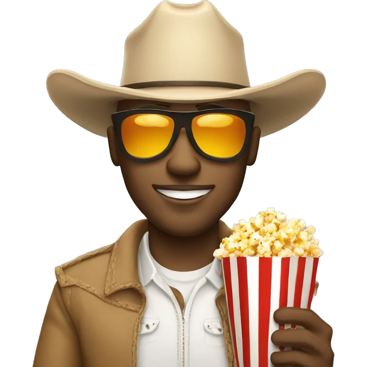 White cowboy with sunglasses smirk in a camel eating popcorn  emoji
