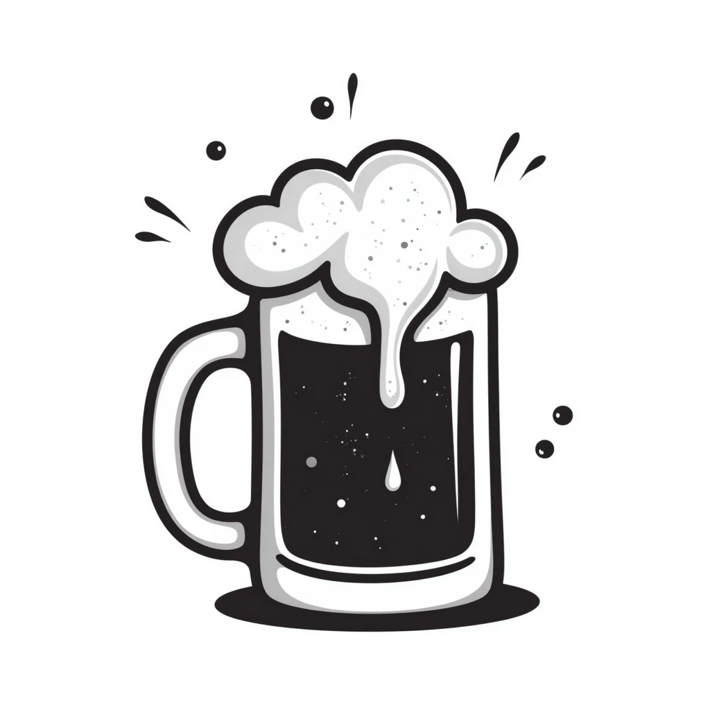 A hand-drawn beer mug with foam and bubbles emoji