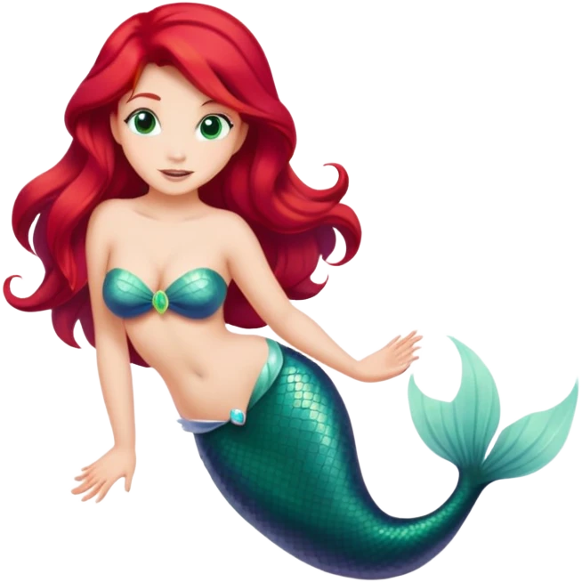 minimal Ariel mermaid with red hair and green tail, extremely simple emoji