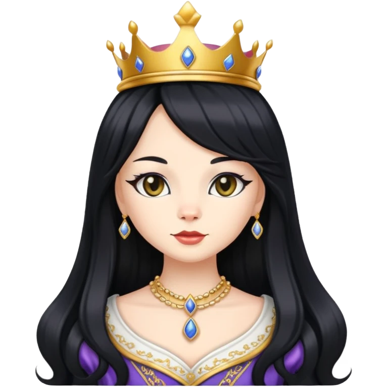 cat in royal queen attire, long flowing black wig emoji