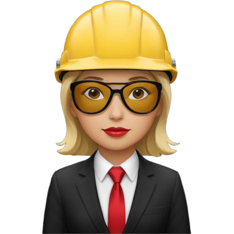 black suit red tie with yellow helmet woman and sunglasses emoji