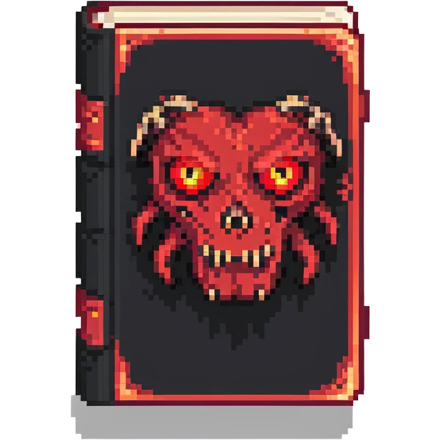 red cursed book with glowing eyes emoji