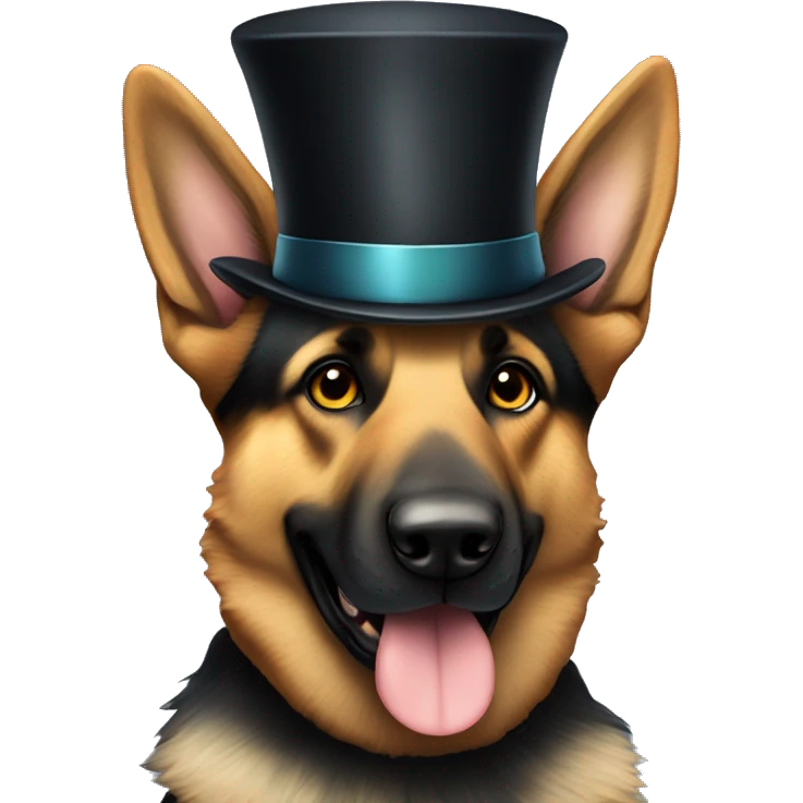 german shepherd with a top hat emoji