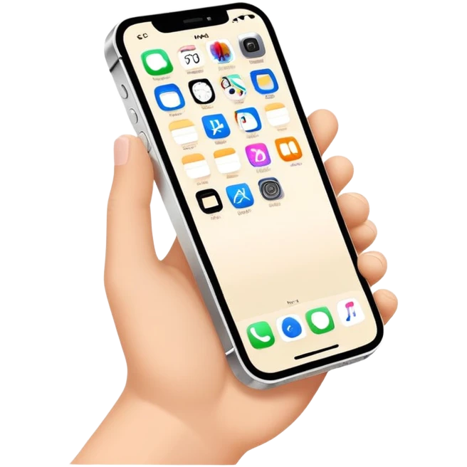 holding an iphone 12 in a hand emoji