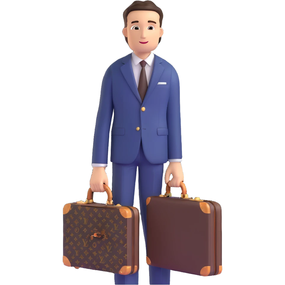 fashionable man wearing Louis Vuitton suit and carrying LV briefcase emoji