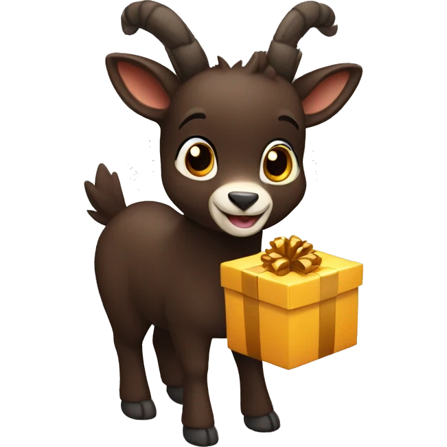 happy dark brown chamois holding gift with hooves emoji