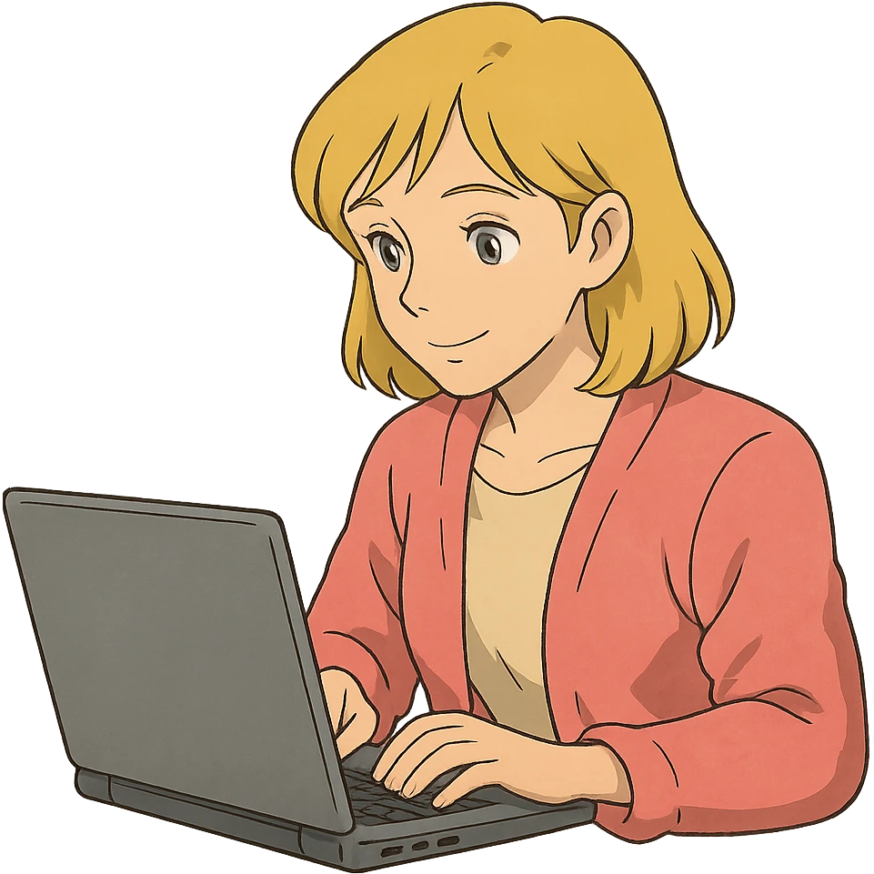 blonde woman in a pink cardigan working on a laptop emoji