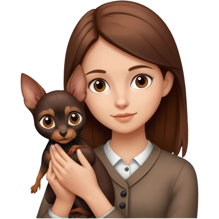 Brown haired girl holding a dog - the dog is a black and brown prague ratter  emoji