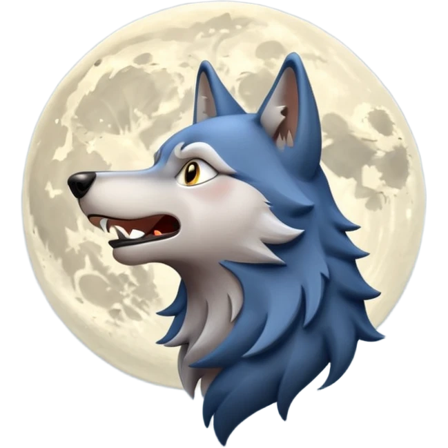 emoji of a howling wolf facing the moon, with its head tilted upward, simple cartoon style 🐺🌕 emoji