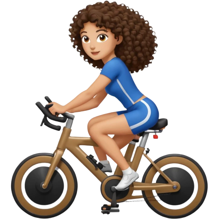 A brunette curly girl doing indoor cycling  emoji