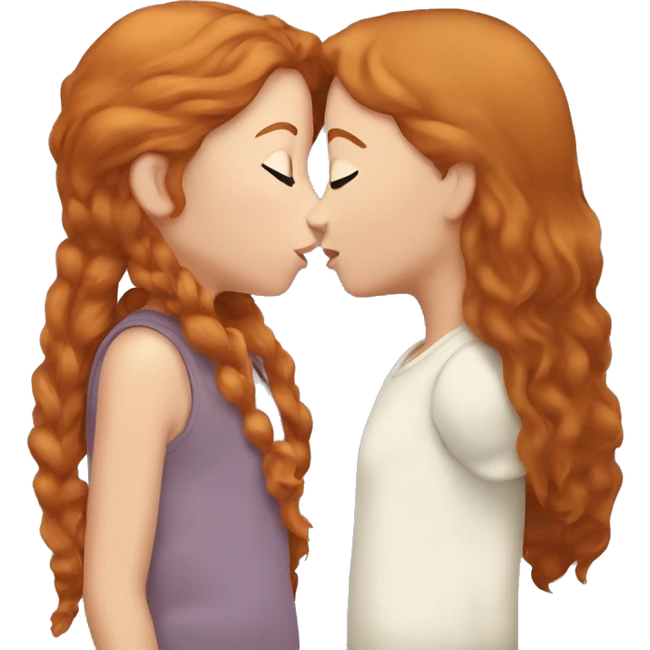 ginger hair girl kissing brown haired girl emoji