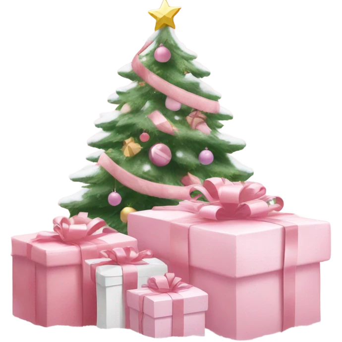 Light pink Christmas gifts under a white Christmas tree  emoji