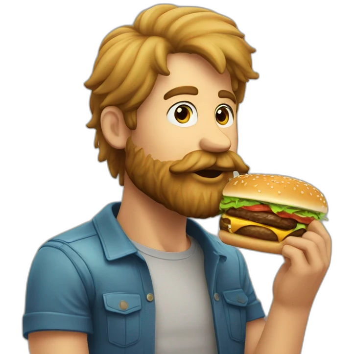 Beard man eating hamburguer emoji