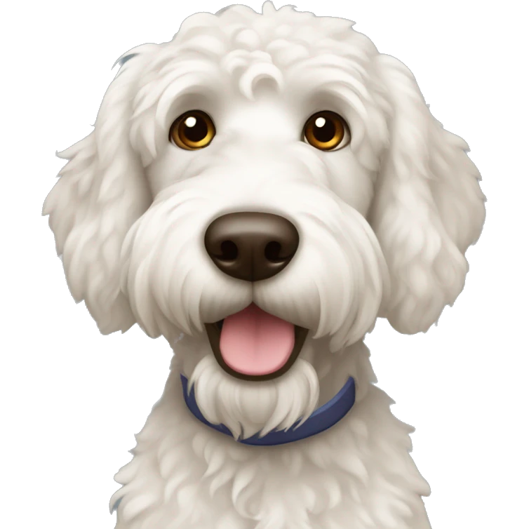 White Labradoodle dog with dark brown ears  emoji