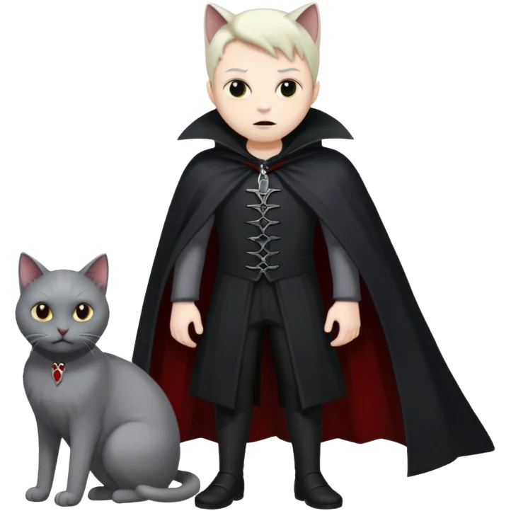 vampire with grey cat at feet emoji