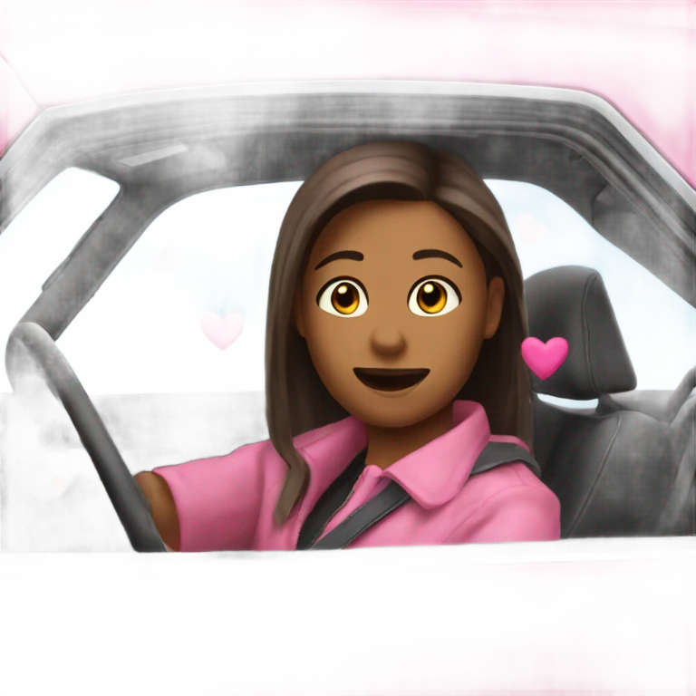 me driving pink car hearts emoji