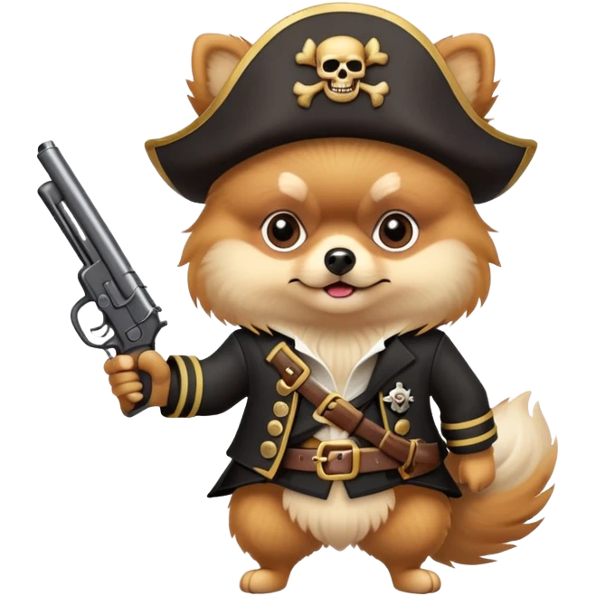 Dangerous Pomeranian pirate holds a gun emoji