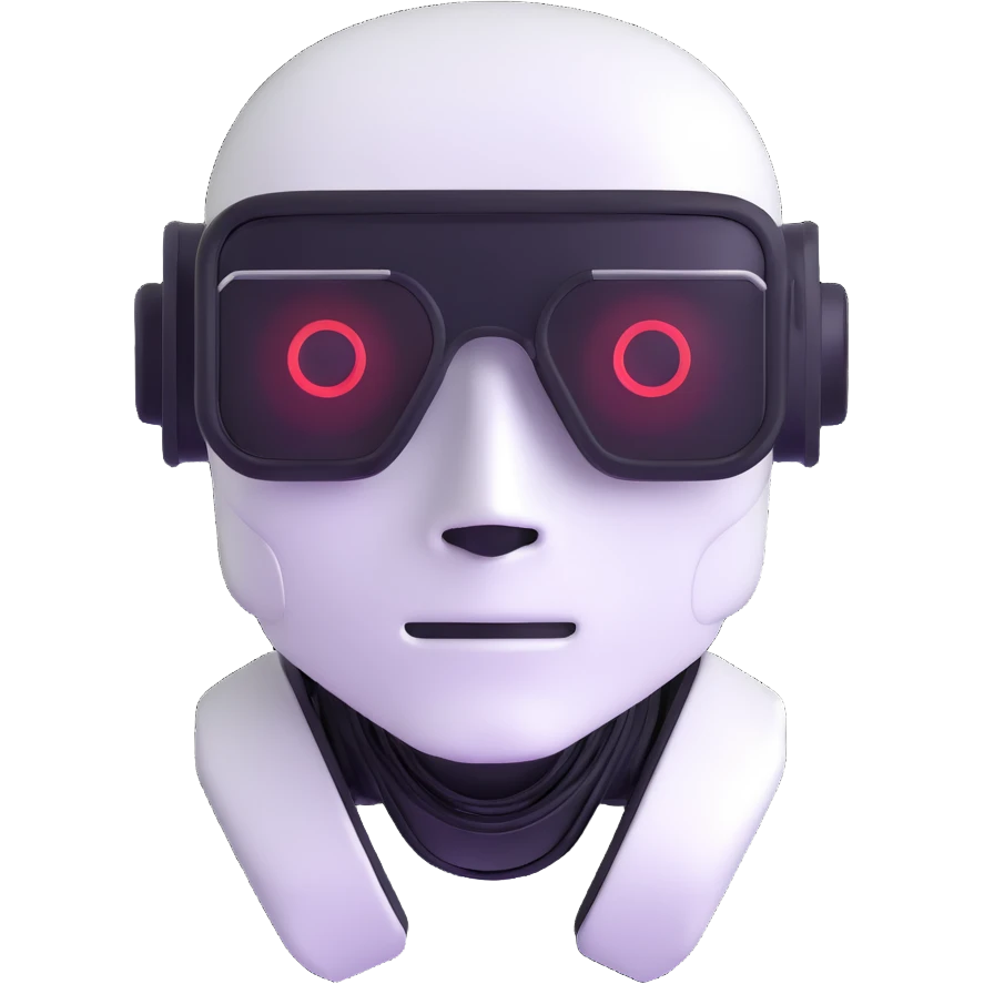 White robot with cyberpunk glasses, AI, futuristic emoji