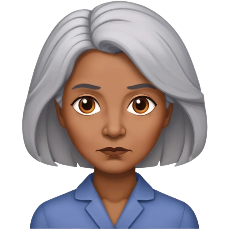 "- Nữ
- 50 tuổi
- Da nâu
- Tóc bồng bềnh, tóc bạc
- Mặt nghiêm túc
" emoji