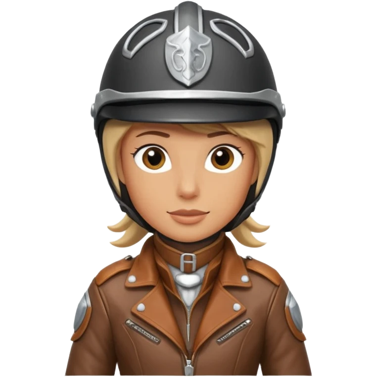 horse rider portrait, head and shoulders only, wearing riding helmet, leather jacket collar, confident expression, subtle horse tack strap visible, 3D cartoon, mobile game icon style, clean background, no text, no watermark
 emoji
