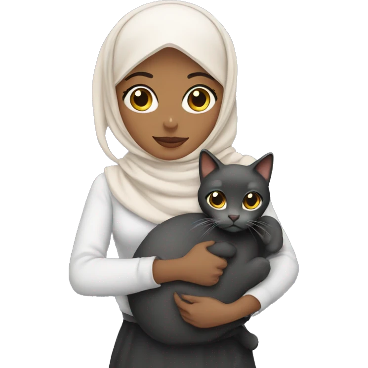 pretty woman with hijab holding a cat emoji