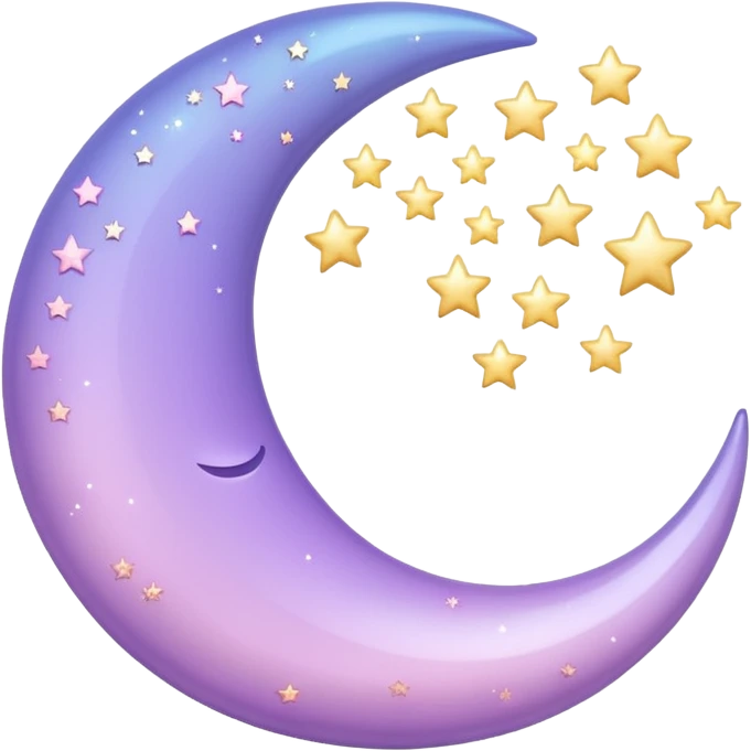 sparkly glossy pastel lilac-gradient crescent moon with small stars emoji