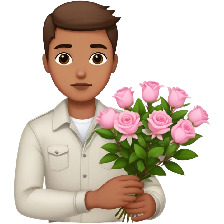 The bad boy is holding a bouquet of pink jasmine roses emoji