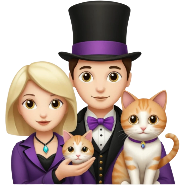magician couple and their pet cat emoji