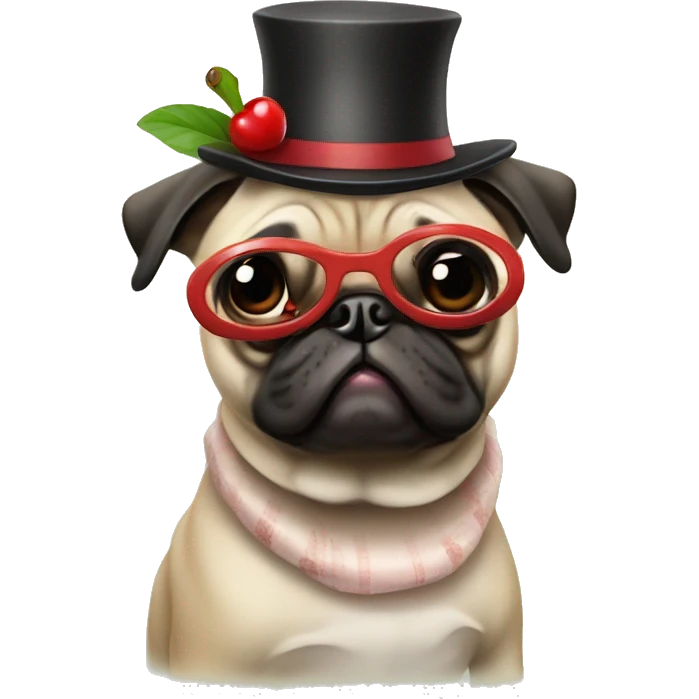  fun pug wearing dress with cherries and hat  emoji