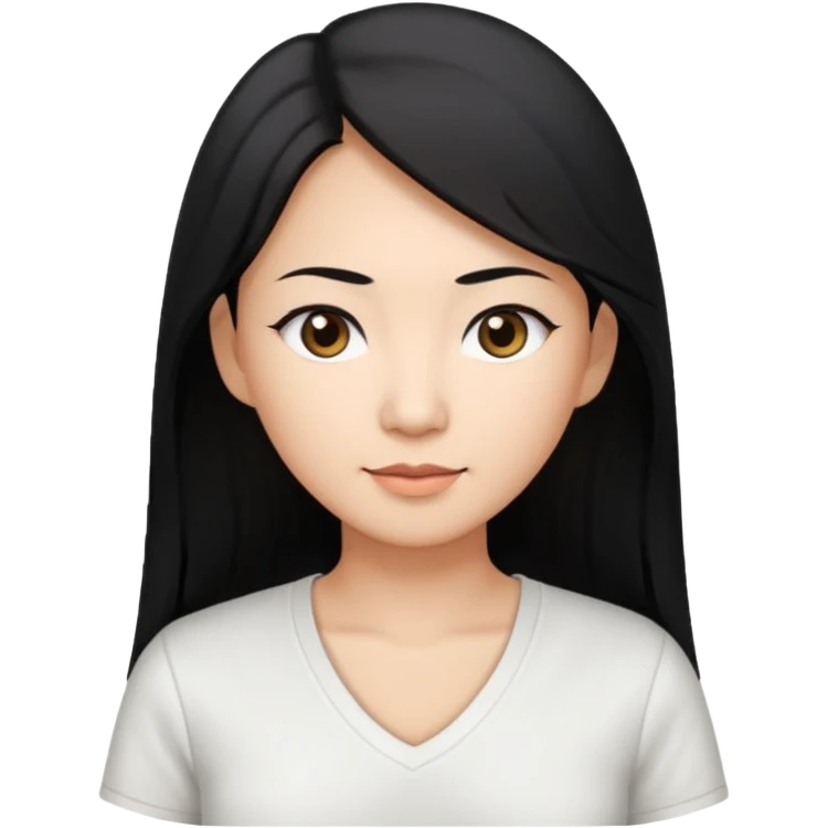asian mom with long black hair and big brown eyes emoji in a white v neck shirt emoji