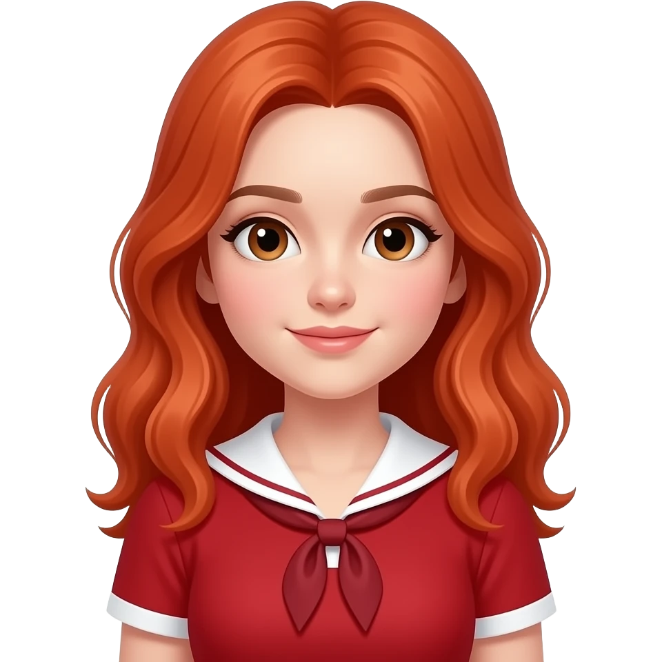 Female, teen, pale, fiery red hair, red preppy top emoji