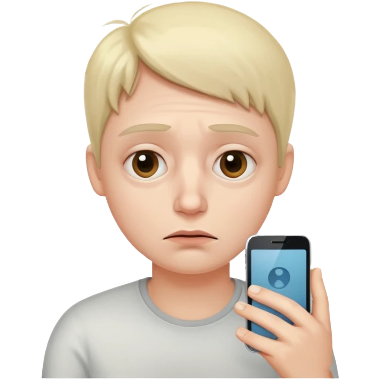person with smartphone, dark circles under eyes, tired and addicted facial expression emoji