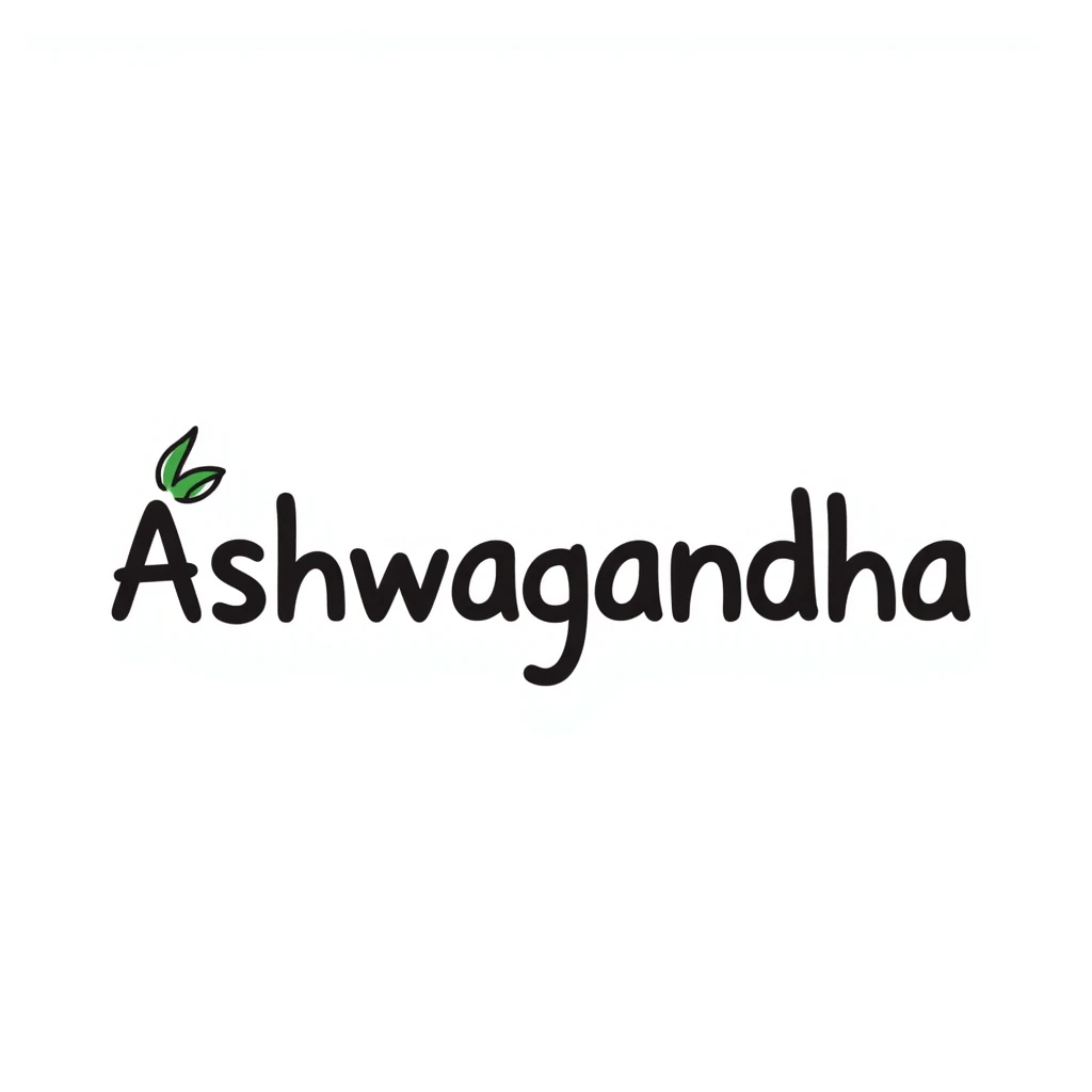 The word "Ashwagandha" written in a fun, playful hand-drawn style using just two or three colors. Simple doodle with minimal decoration. emoji