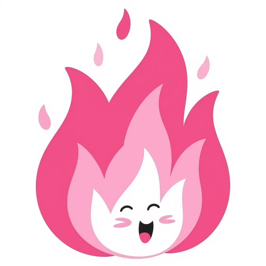 pink fire in drawn style made of multiple overlapping flame shapes, clear bold outlines, sharp color transitions, dynamic non-flat flame with expressive shadows and highlights, no facial features emoji