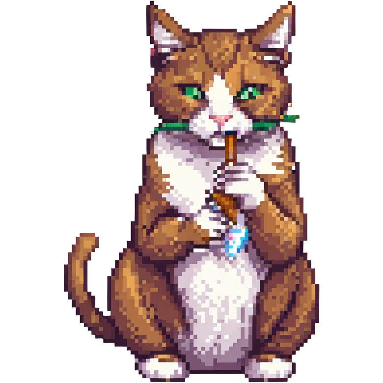 Make the cigar lit and the cat smoking with visible smoke in pixel art style with transparent background. emoji