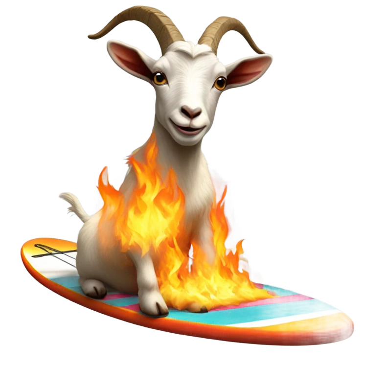 A goat on fire on a surfboard  emoji