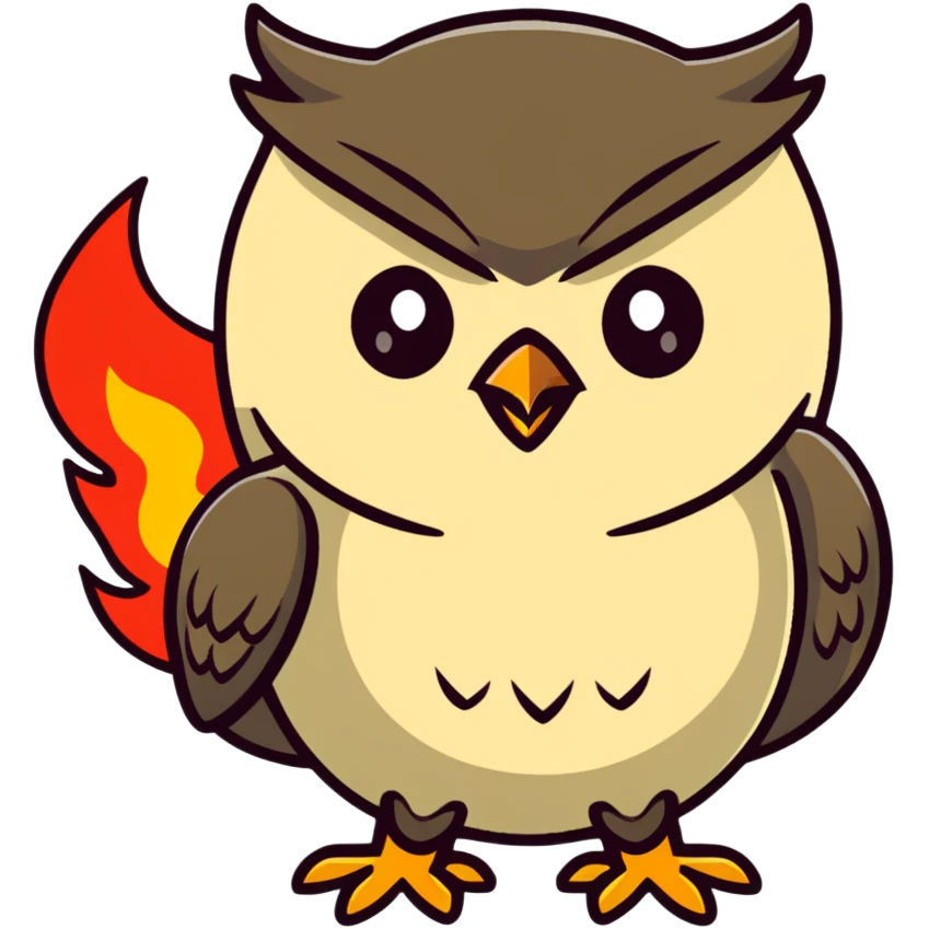 Angry Duolingo owl with fire around it emoji