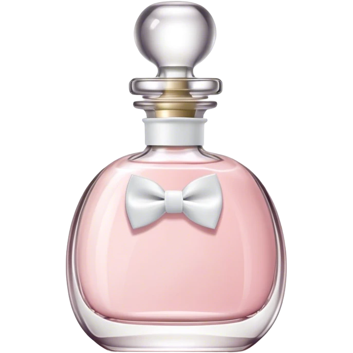 Pretty dainty Pastel pink Perfume bottle with a white bow tie and with a white label on  emoji