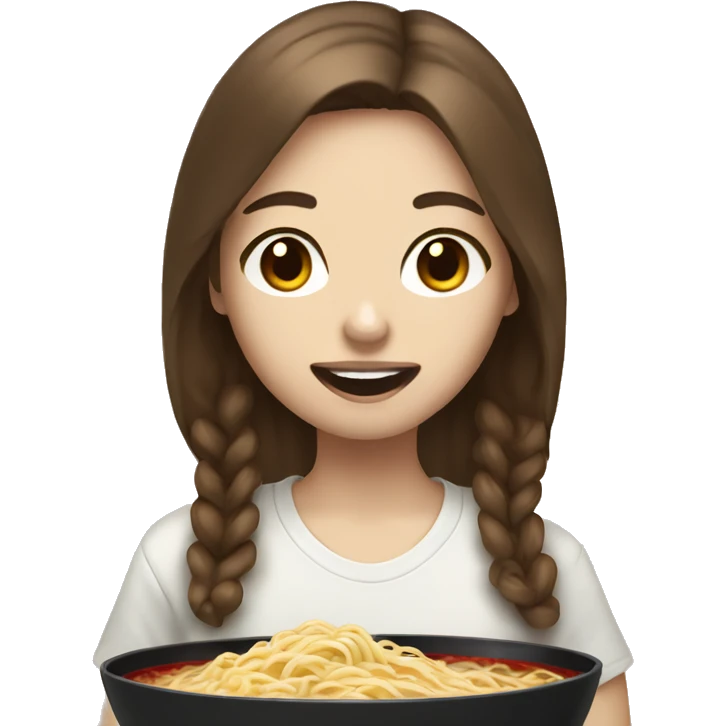 Brown hair girl white skin eating ramen  emoji