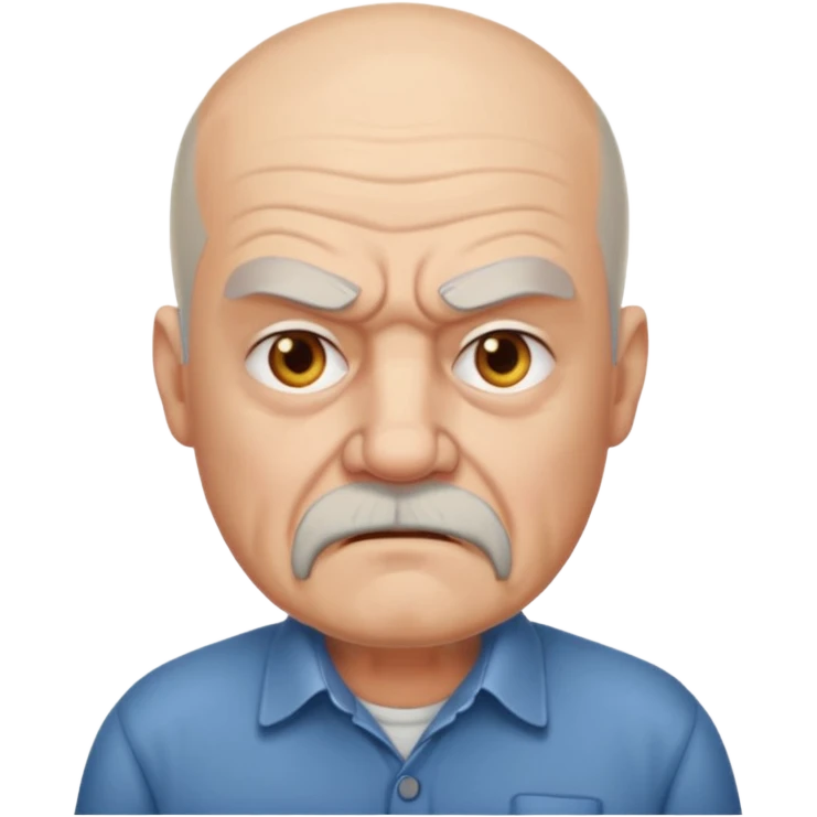 a portrait of angry elderly man, bald head, beard, wearing shirt emoji