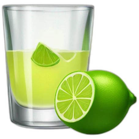 A single tequila glass with a single slice of green lemon piece on it emoji