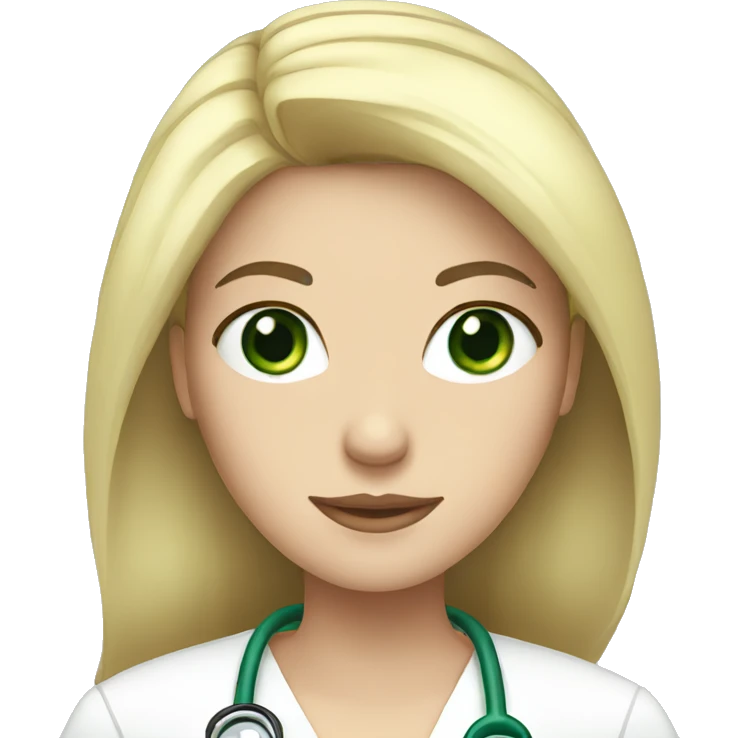 White Female doctor with green eyes, long black hair and a crown emoji